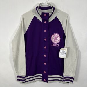 Justin Bieber 2012 Believe Tour Snap Front Bomber Jacket Womens XL Purple NWT